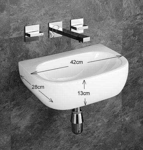 Wall Mounted Basin Bathroom Sink No Tap Hole 420Mm X 280Mm Cannes Small For Semi Gloss Black Beaded Oval Wall Mirrors (View 6 of 15)