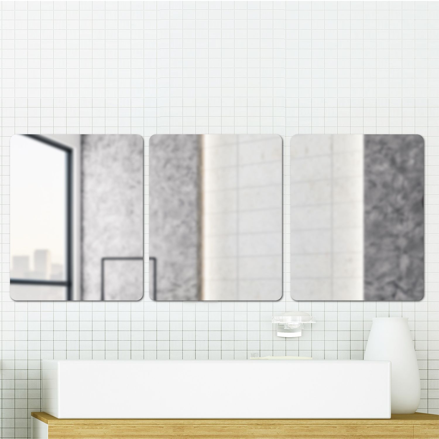 Walplus Minimalist Rectangular Acrylic Wall Mirror Tiles Art Decor 3Pcs Throughout Tiled Wall Mirrors (View 7 of 15)