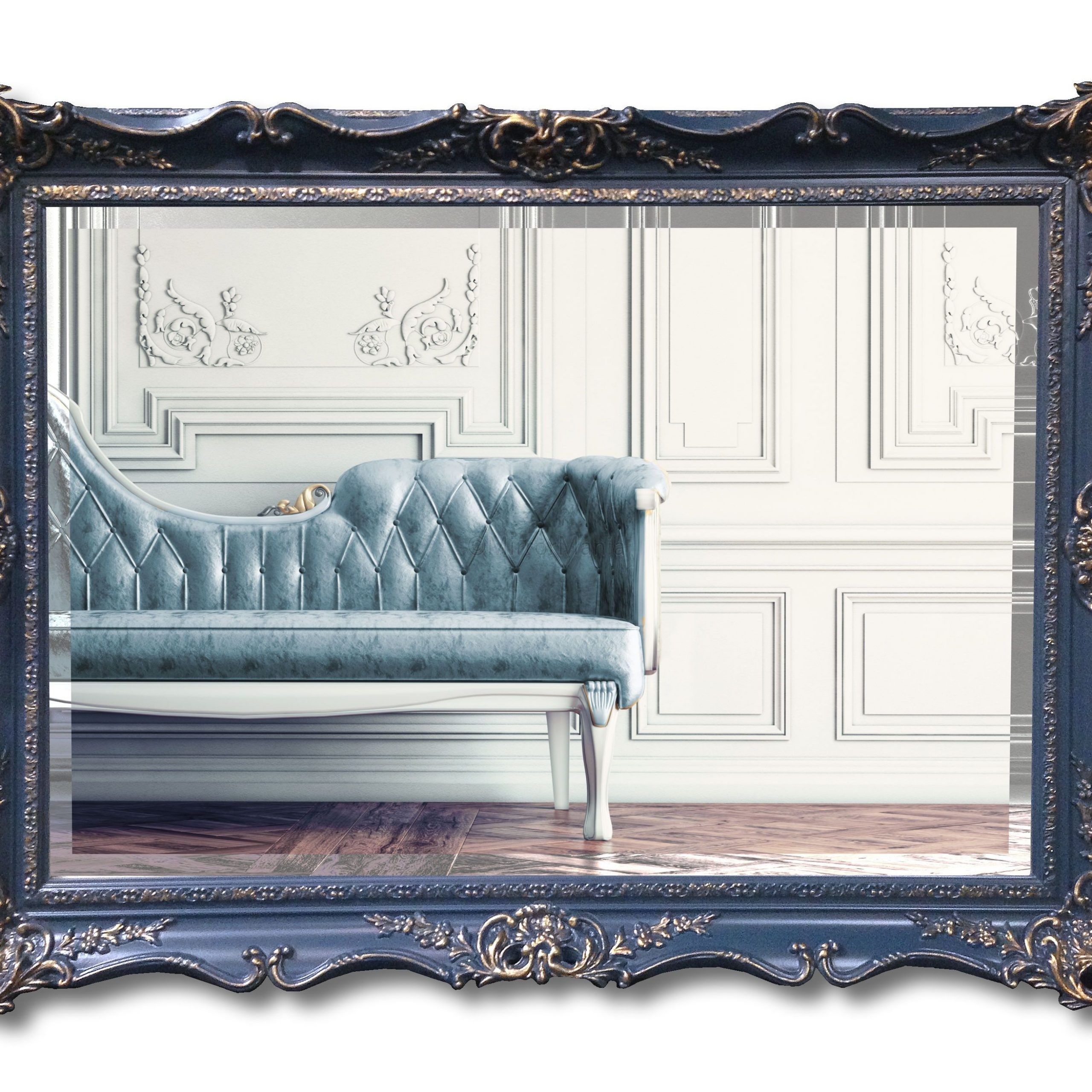 Warwick Handcrafted Swept Framed Mirror – Royal Blue | Art Deco Mirror Intended For Royal Blue Wall Mirrors (View 10 of 15)