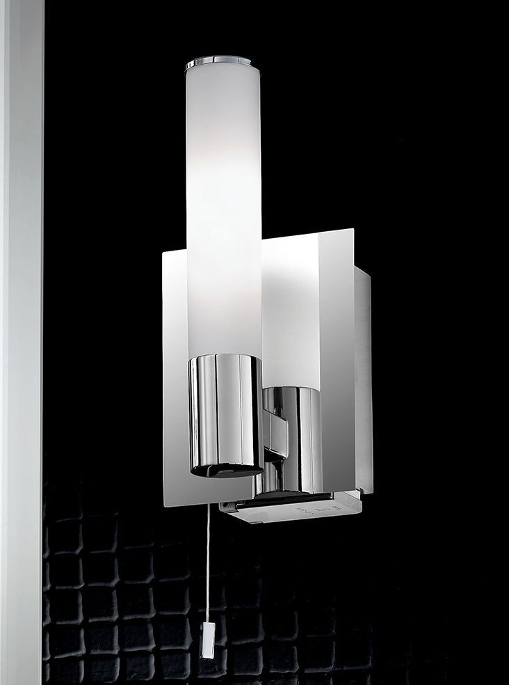 Wb977 Single Bathroom Wall Light, Chrome And Satin Opal Glass With In Ceiling Hung Satin Chrome Wall Mirrors (View 14 of 15)