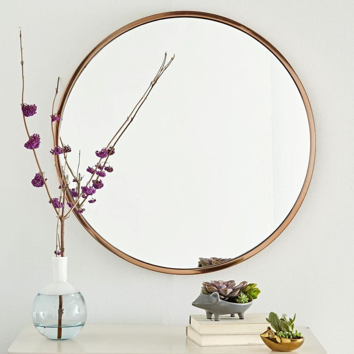West Elm – Rose Gold Frame Round Mirrored Glass | Metal Frame Mirror Pertaining To Gold Metal Framed Wall Mirrors (View 10 of 15)