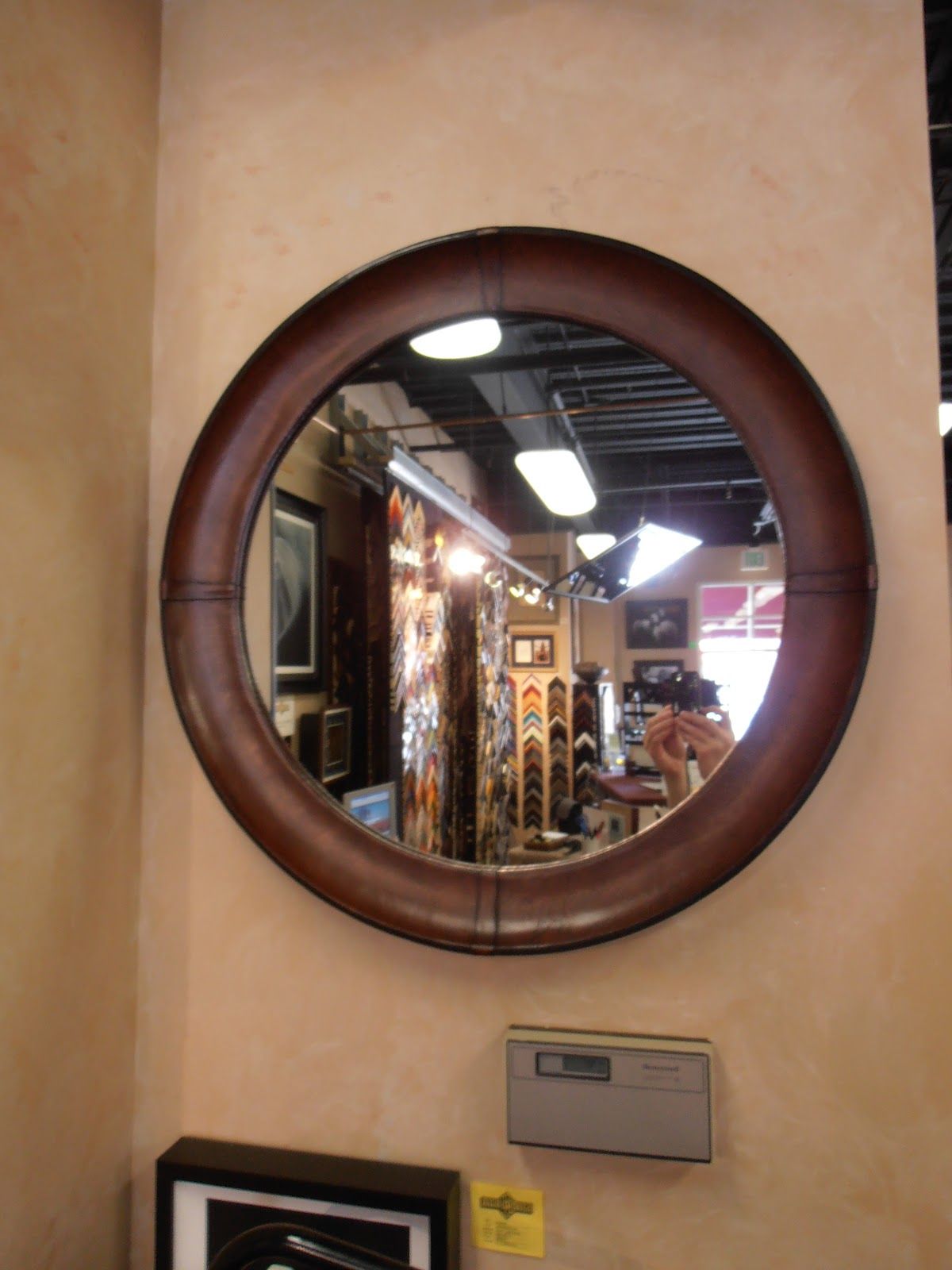 What'S New At Frameframe: Leather Framed Round Mirror With Brown Leather Round Wall Mirrors (View 15 of 15)