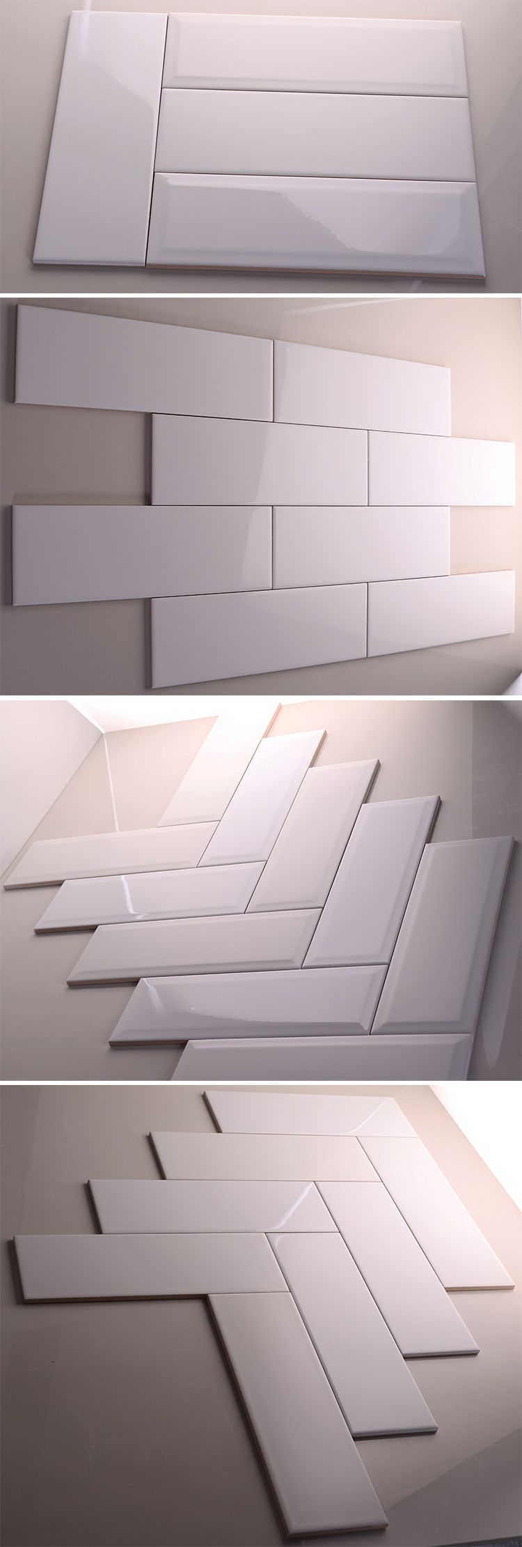White 4X12 Inch 10X30Cm Beveled Edge Mirror Tile Vitrified Marble Tile For Tile Edge Mirrors (View 14 of 15)