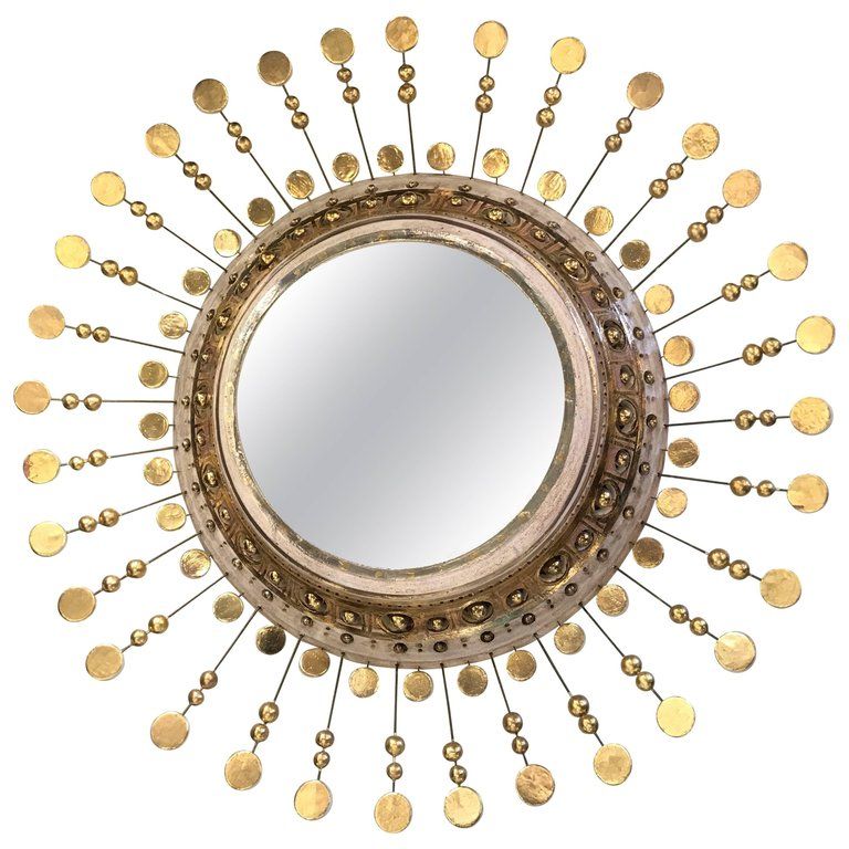 White And Gold "Sunburst" Ceramic Mirrorgeorges Pelletier – L Within White Porcelain And Chrome Wall Mirrors (View 15 of 15)