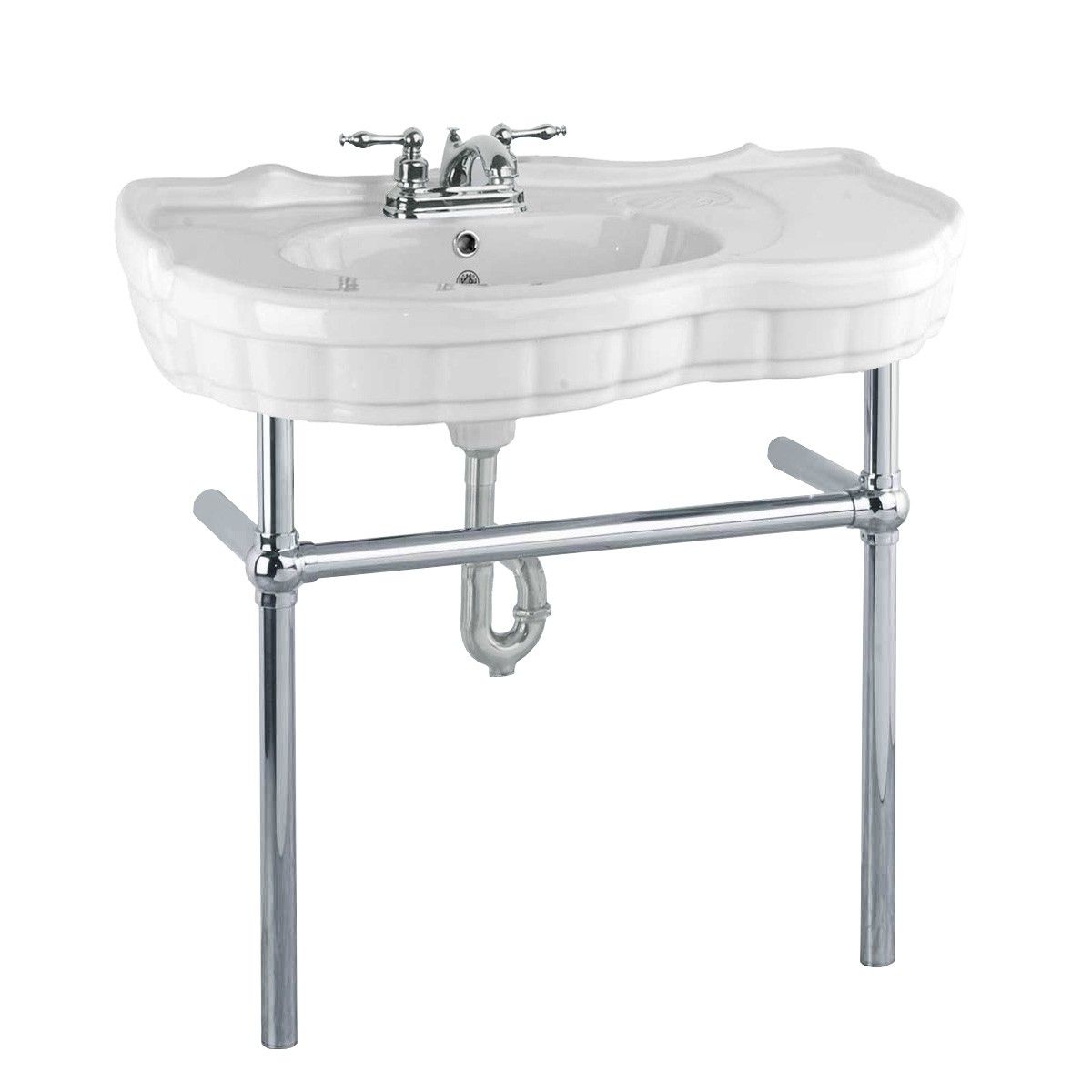 White Console Sink Porcelain Southern Belle With Chrome Bistro Legs Within White Porcelain And Chrome Wall Mirrors (View 13 of 15)