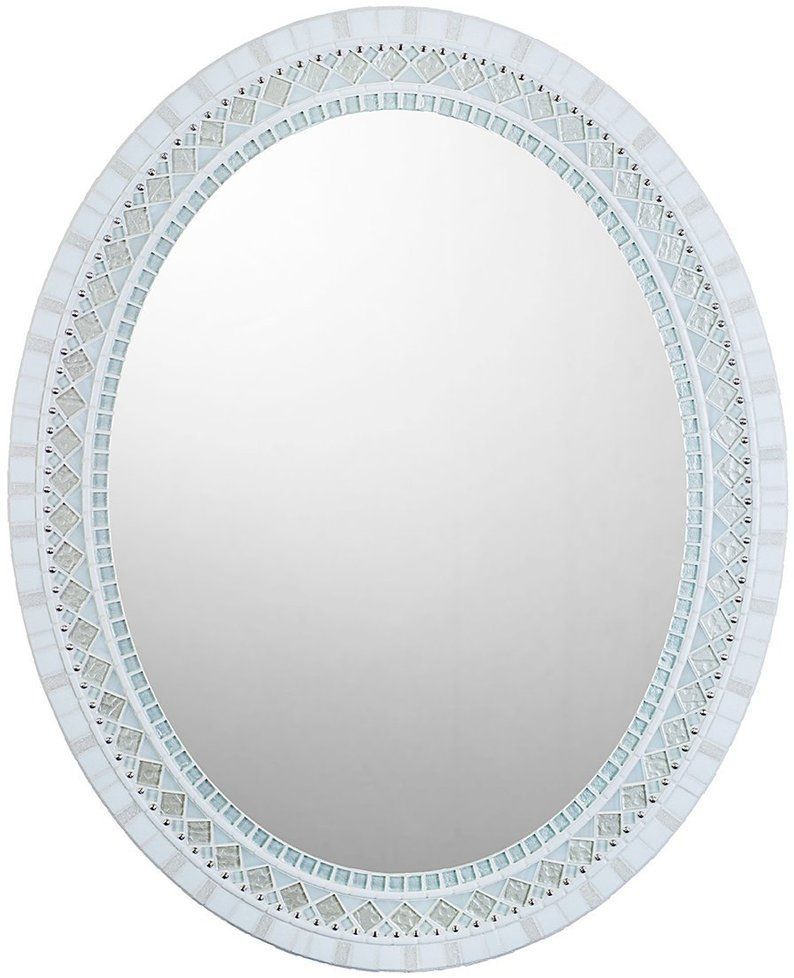 White Mosaic Mirror Bathroom Mirror Oval Wall Mirror | Etsy | Oval Wall Intended For Mosaic Oval Wall Mirrors (View 11 of 15)