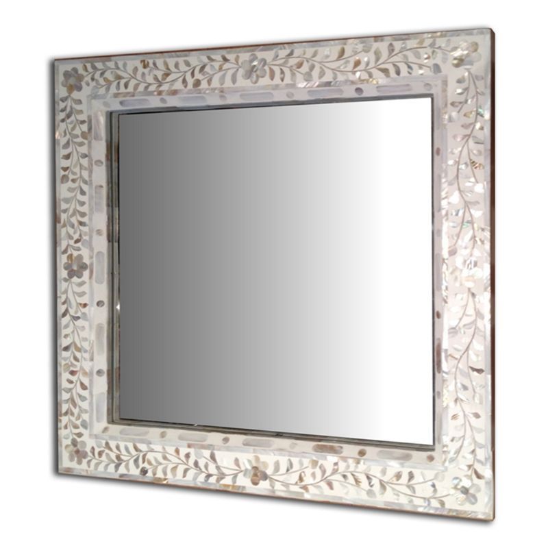White Mother Of Pearl Square Mirror | Mother Of Pearl Mirror, Square With White Square Wall Mirrors (View 10 of 15)