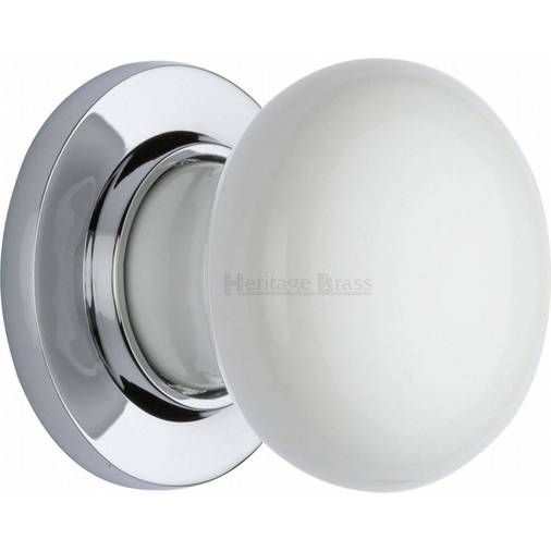White Porcelain Knob With Polished Chrome Base – Porcelain Door Knobs For White Porcelain And Chrome Wall Mirrors (View 7 of 15)