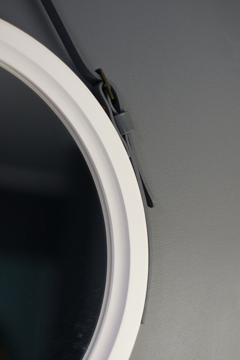 White Round Mirror Strap Mirror Wall Mirror Hanging | Etsy Regarding Stitch White Round Wall Mirrors (View 2 of 15)