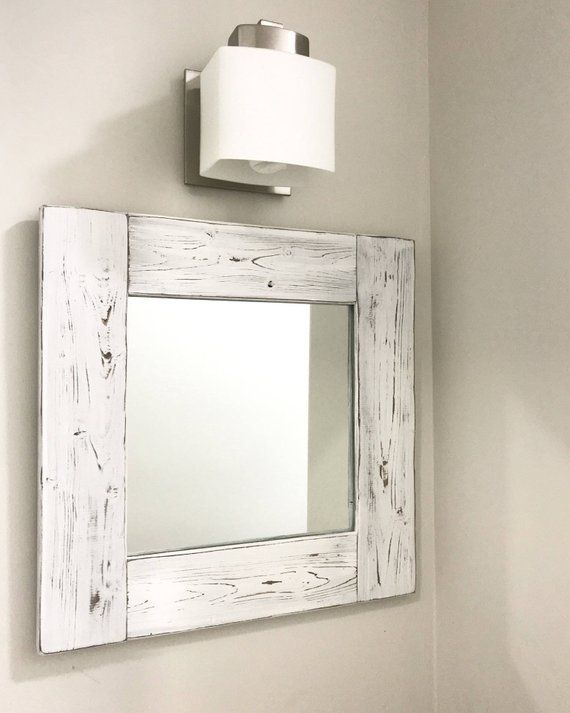 Whitewash Mirror, Wood Mirror, Rustic White Mirror, Whitewash Framed Inside White Porcelain And Chrome Wall Mirrors (View 1 of 15)