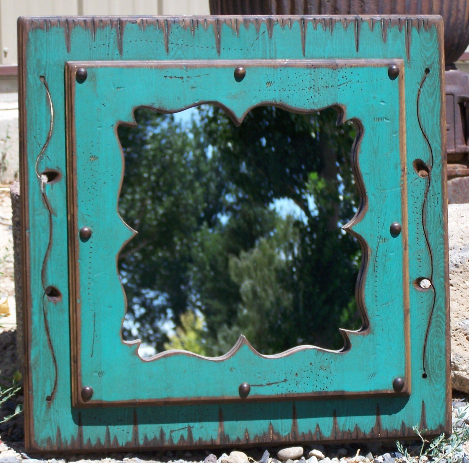 Wood Western Decorative Mirror Wood Framed Distressed Mirror In Western Wall Mirrors (View 12 of 15)