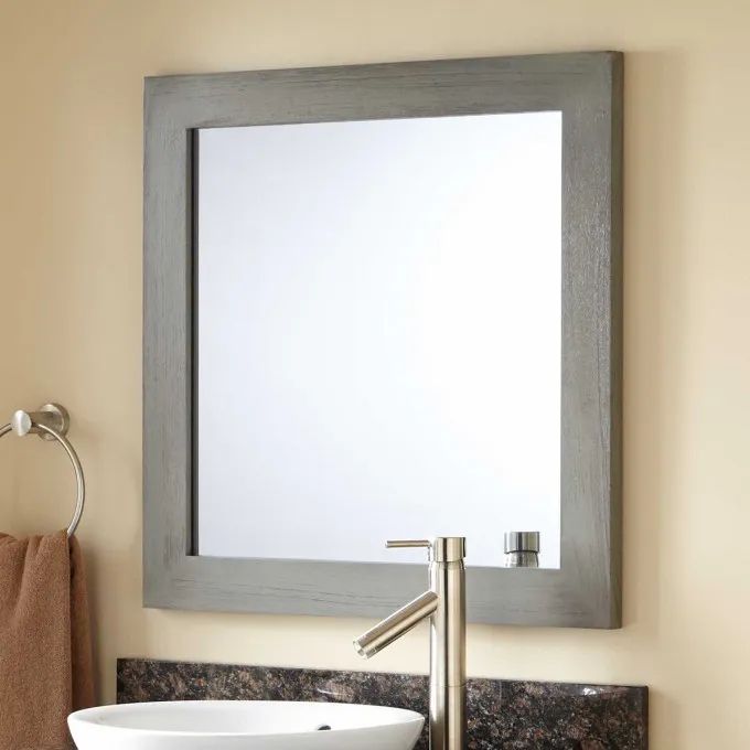 Wulan Teak Mirror – Gray Wash – Framed Mirrors – Bathroom Mirrors Regarding Steel Gray Wall Mirrors (View 2 of 15)