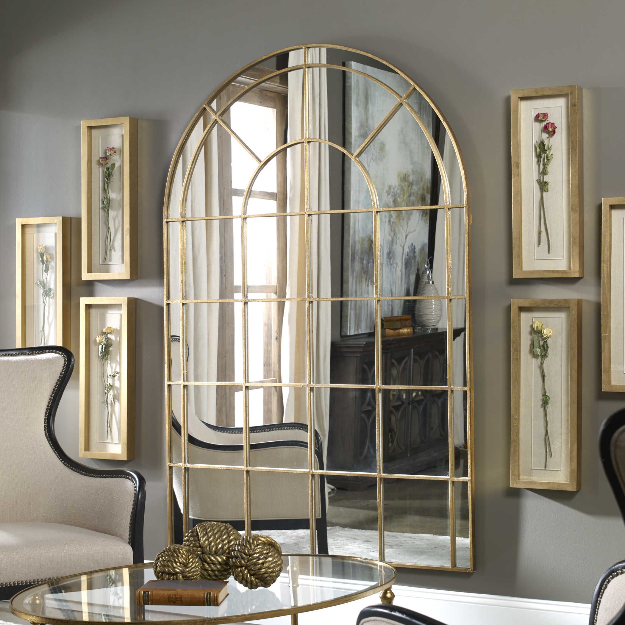Xl Aged Gold Metal Arched Wall Floor Mirror 72'' Arch Extra Large Inside Waved Arch Tall Traditional Wall Mirrors (View 11 of 15)