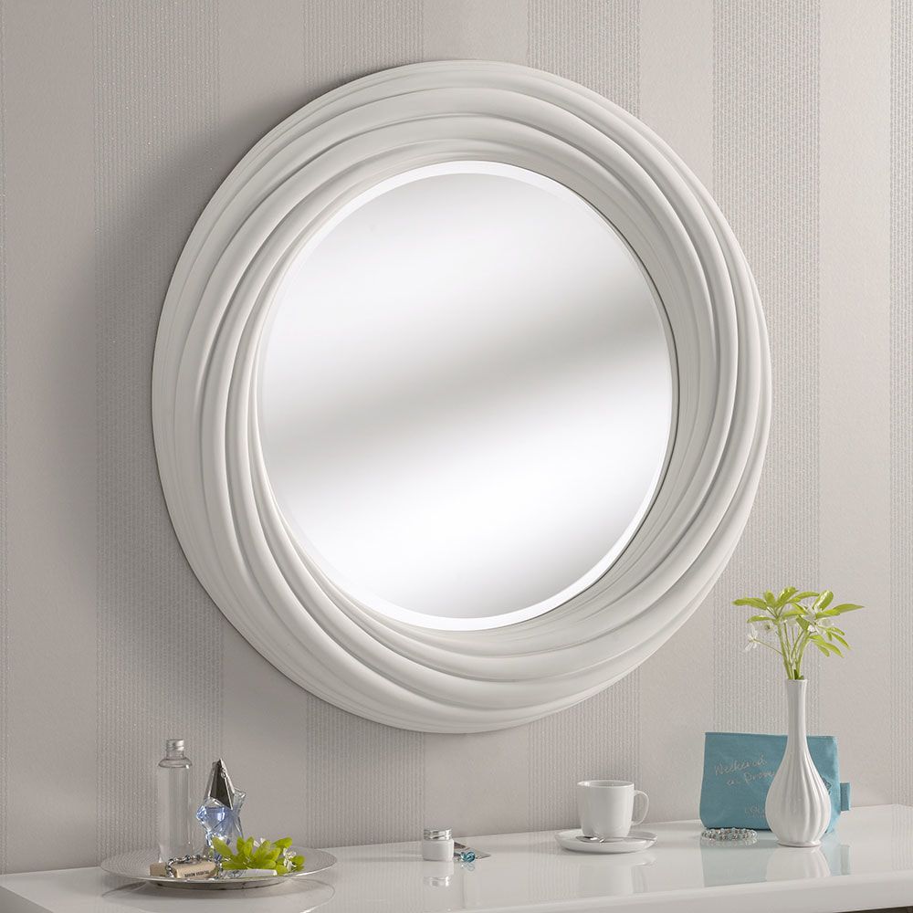 Yg222 Silver Circle Round Mirror Hall Or Overmantle Swirl Frame Modern Throughout Silver Rounded Cut Edge Wall Mirrors (View 15 of 15)