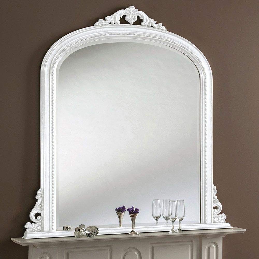 Yg313 White Overmantle Arched Top Mirror Decorative Beaded Edge Frame For Silver Beaded Arch Top Wall Mirrors (View 5 of 15)