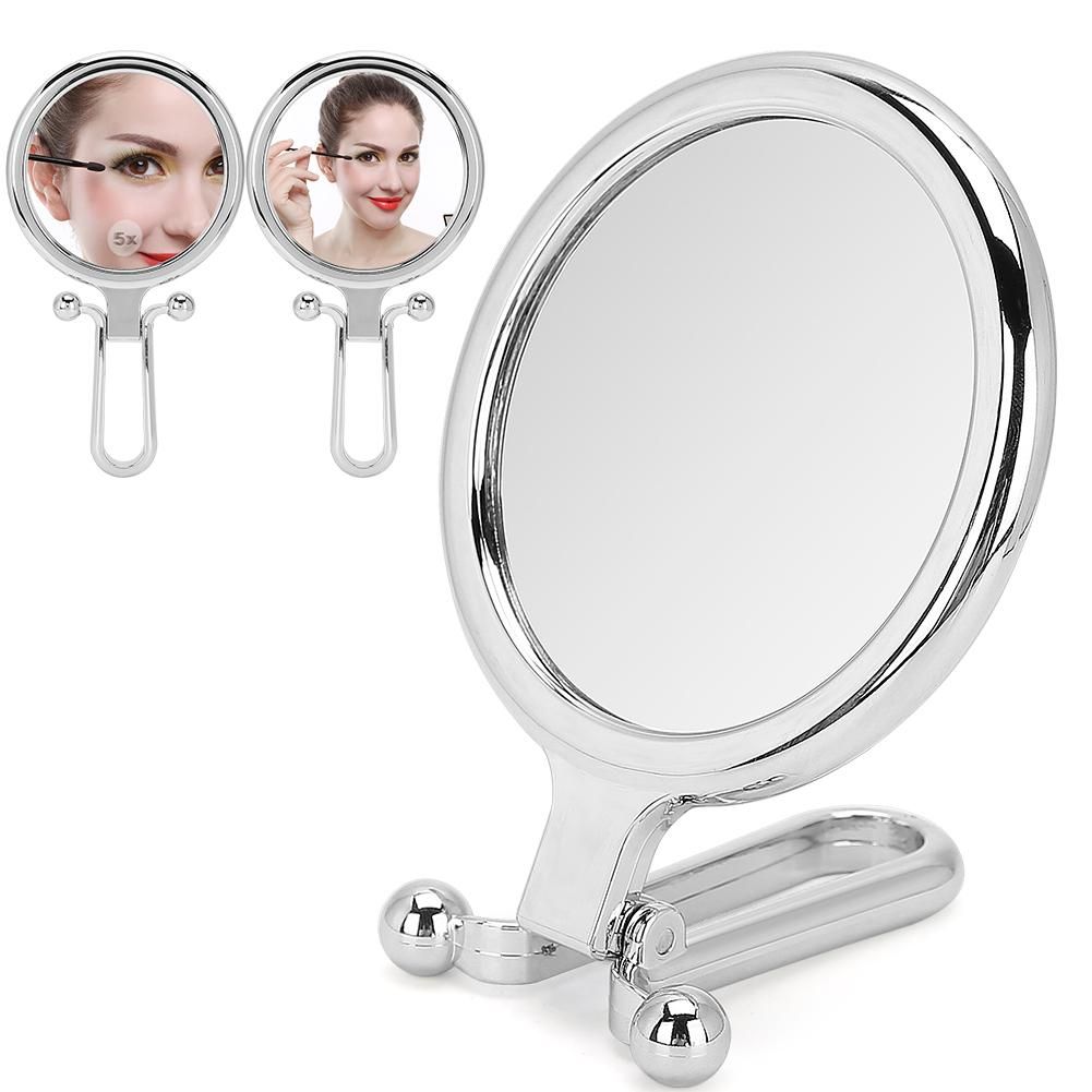 Ylshrf 5X Magnifying Folding Adjustable Cosmetic Mirror Double Sided With Linen Fold Silver Wall Mirrors (View 13 of 15)