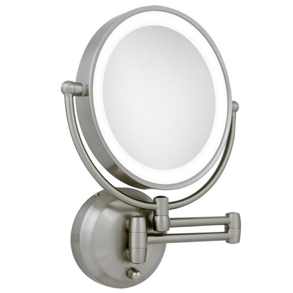 Zadro 10X / 1X Led Lighted Round Satin Nickel Wall Magnifying Mirror Intended For Single Sided Polished Wall Mirrors (View 7 of 15)