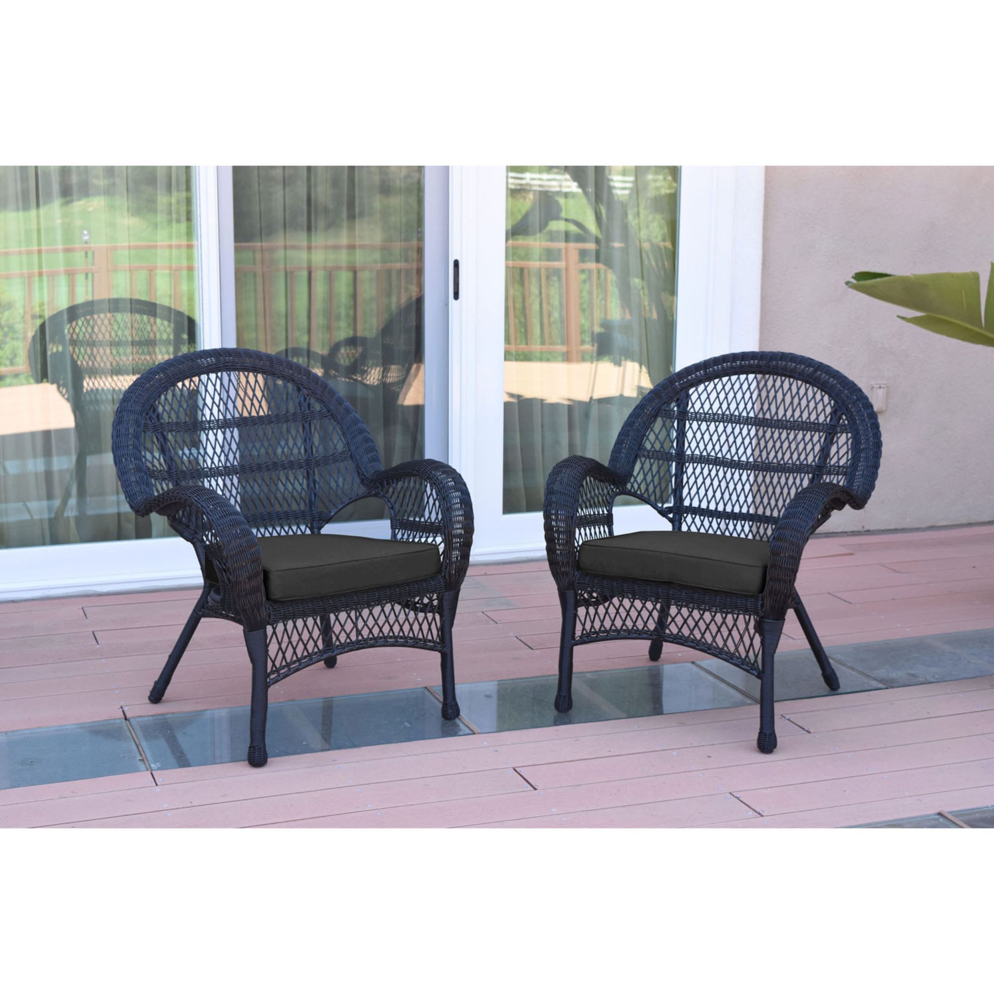 2 Piece Black Outdoor Furniture Patio Resin Wicker Chair With Black Regarding Dark Brown Patio Chairs With Cushions (View 14 of 15)