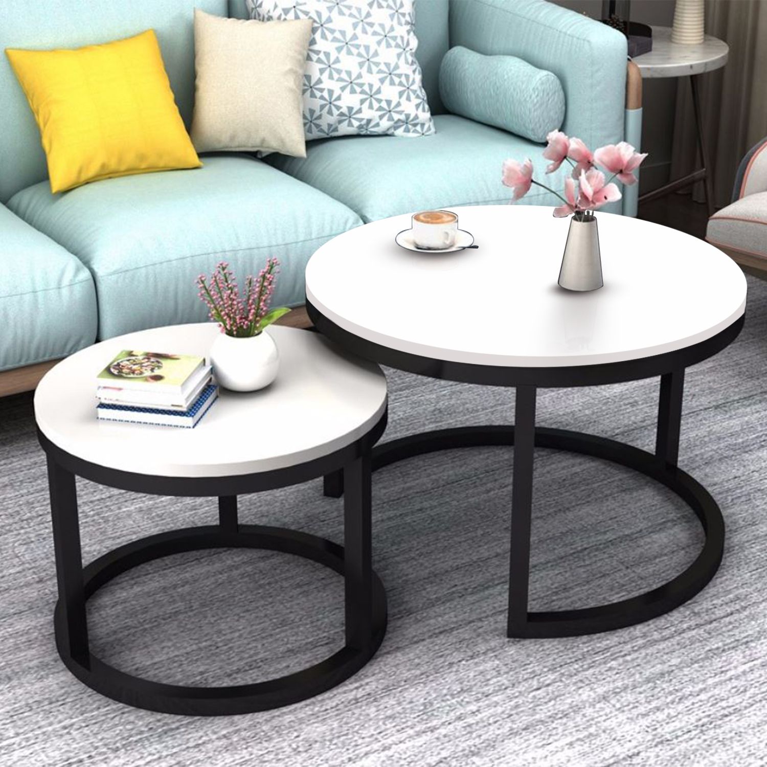 2 Round Tea Table Coffee Table Desk Sets | White – Twin Sets Multi With White Outdoor Cocktail Table And Chair Sets (View 6 of 15)