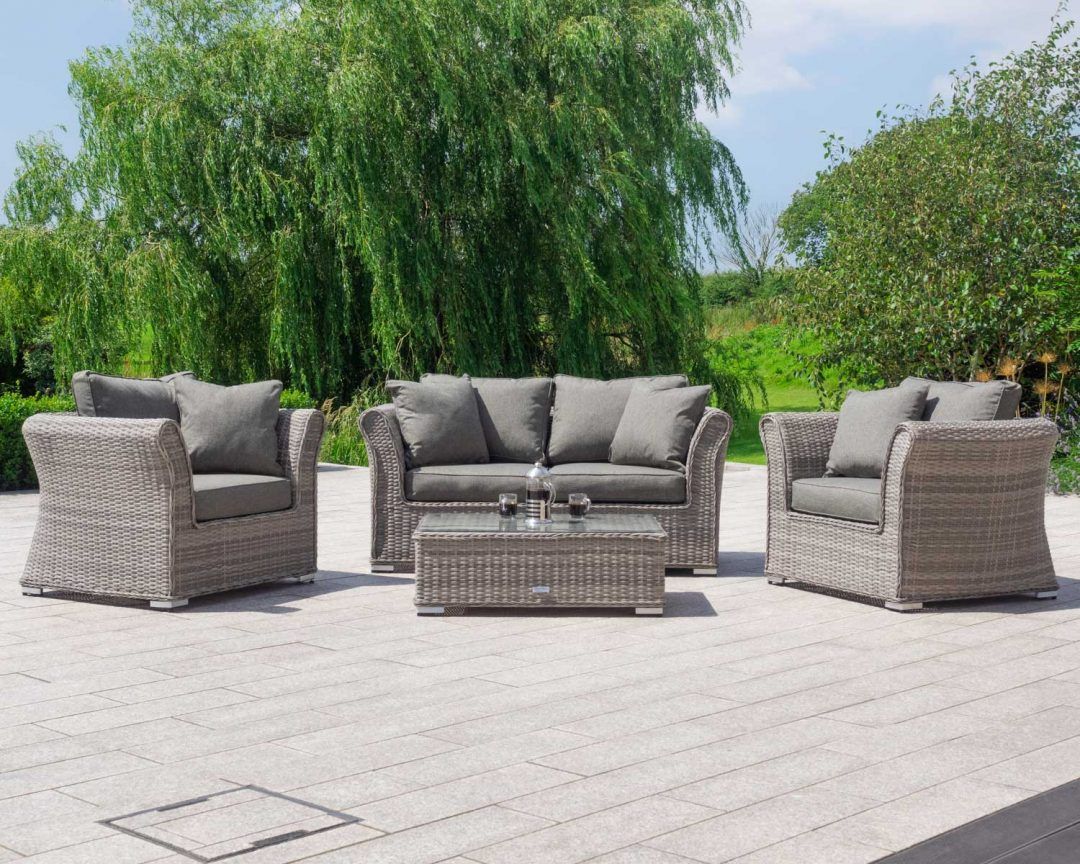 2 Seat Rattan Garden Sofa Set In Grey – Lisbon – Rattan Garden Within Distressed Gray Wicker Patio Dining Sets (View 14 of 15)
