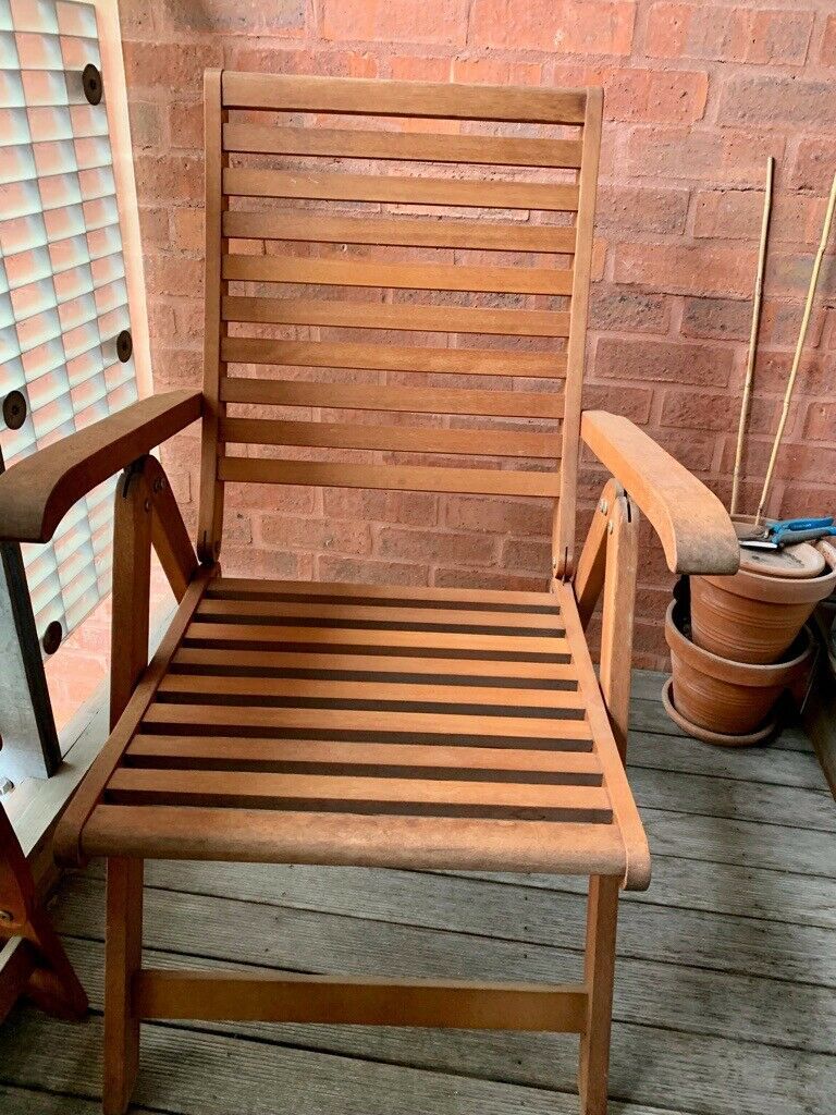 2 X Solid Wood Reclining Garden Chairs – Good Condition (View 5 of 15)