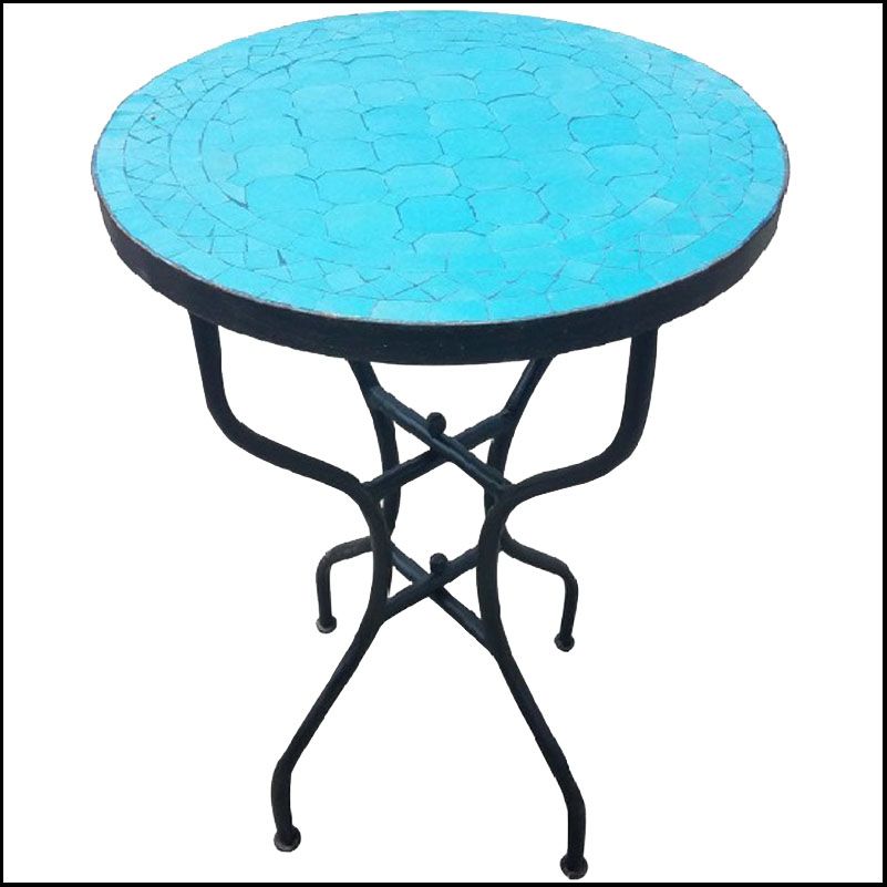 20" All Turquoise Moroccan Mosaic Table – Living Morocco For Blue Mosaic Black Iron Outdoor Accent Tables (View 8 of 15)
