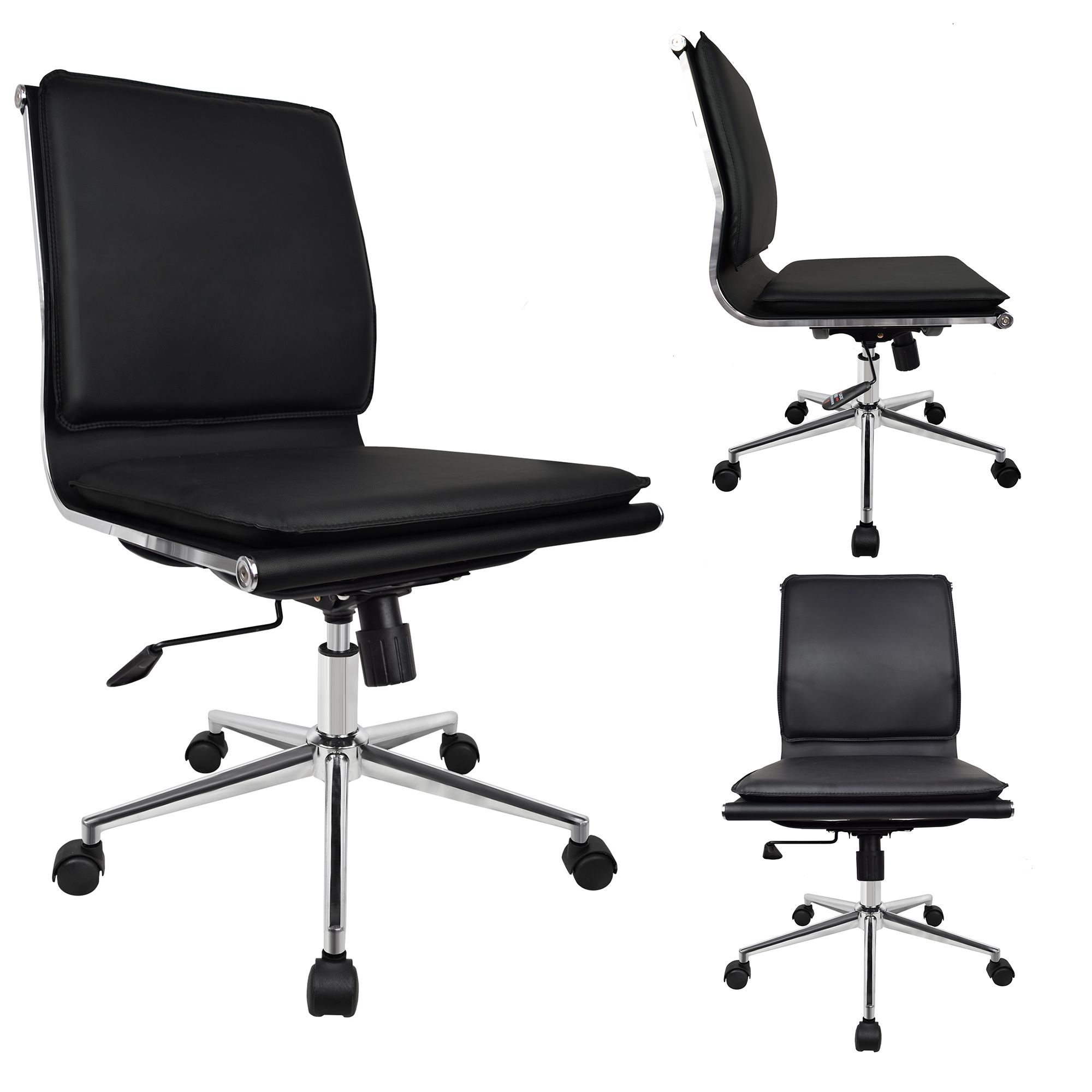 2Xhome Black Modern Ergonomic Executive Solid Mid Back Pu Leather No In Modern Adjustable Back Outdoor Chairs (View 13 of 15)