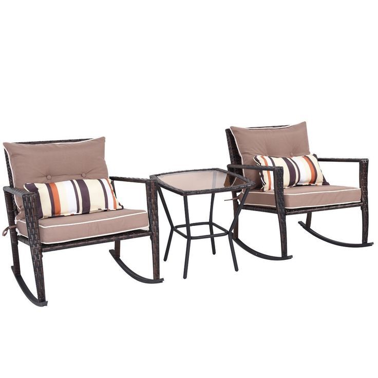 3 Pcs Patio Rattan Wicker Furniture Set Rocking Chair Coffee Table With Regard To Outdoor Rocking Chair Sets With Coffee Table (View 6 of 15)