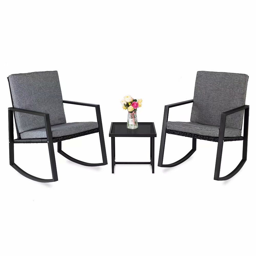 3 Pcs Rocking Chairs Set Outdoor Patio Furniture With Glass Coffee Pertaining To Outdoor Rocking Chair Sets With Coffee Table (View 4 of 15)