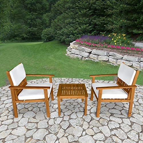 3 Piece Acacia Wood Patio Bistro Set Outdoor Chat Conversation Table Within Wood Bistro Table And Chairs Sets (View 6 of 15)