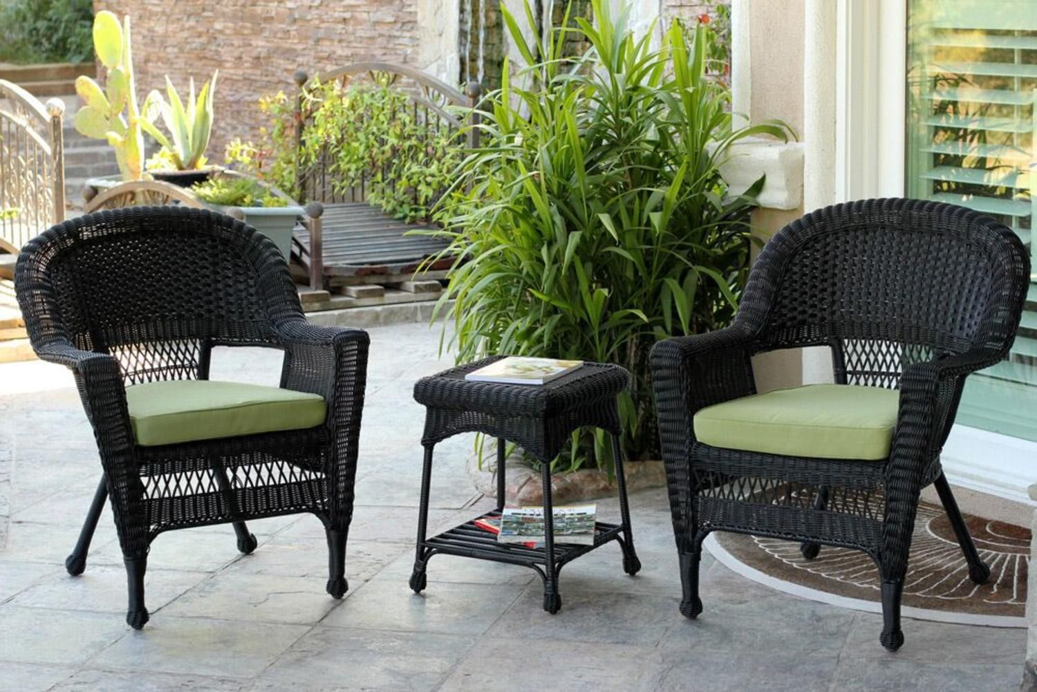 3 Piece Black Resin Wicker Patio Chairs And End Table Furniture Set Intended For White 3 Piece Outdoor Seating Patio Sets (View 9 of 15)