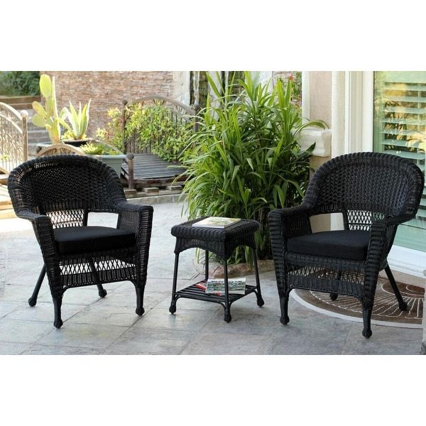 3 Piece Black Resin Wicker Patio Chairs And End Table Furniture Set With 3 Piece Outdoor Table And Chair Sets (View 13 of 15)