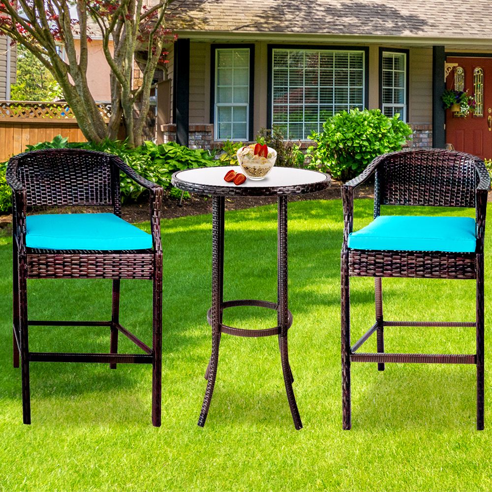 3 Piece Patio High Bistro Set, 2 High Bar Chairs With 1 Glass Top Table Pertaining To 3 Piece Outdoor Table And Chair Sets (View 11 of 15)