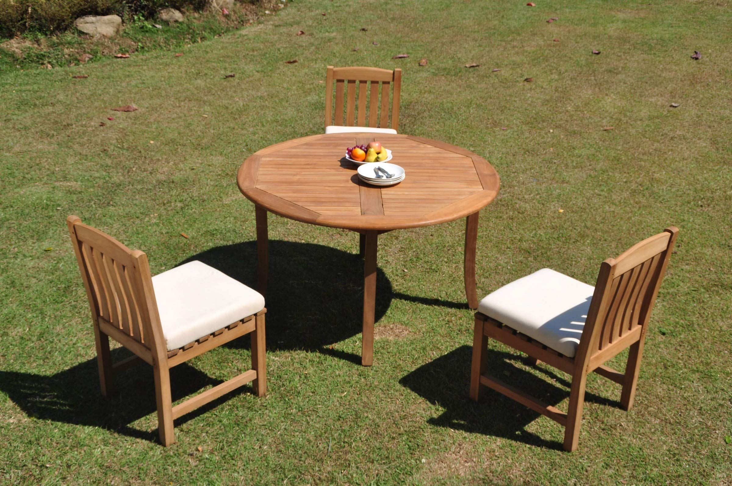 3 Seats 4 Pcs Gradea Teak Wood Dining Set: 52 Round Table And 3 Devon Pertaining To Armless Round Dining Sets (View 8 of 15)