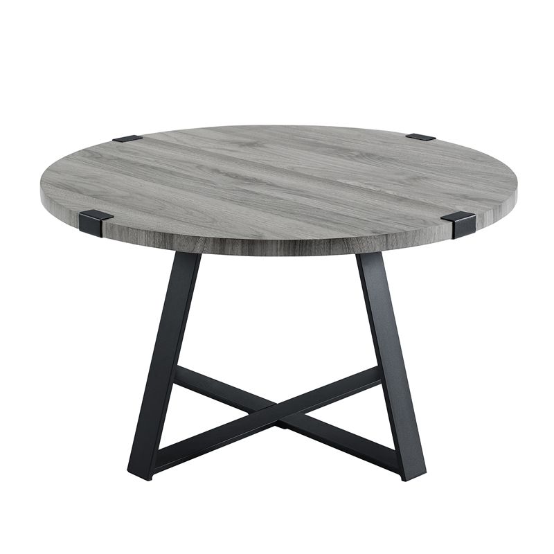 30" Rustic Round Metal Wrap Coffee Table – Slate Gray – Af30Mwctsg For Wood And Steel Outdoor Side Tables (View 8 of 15)