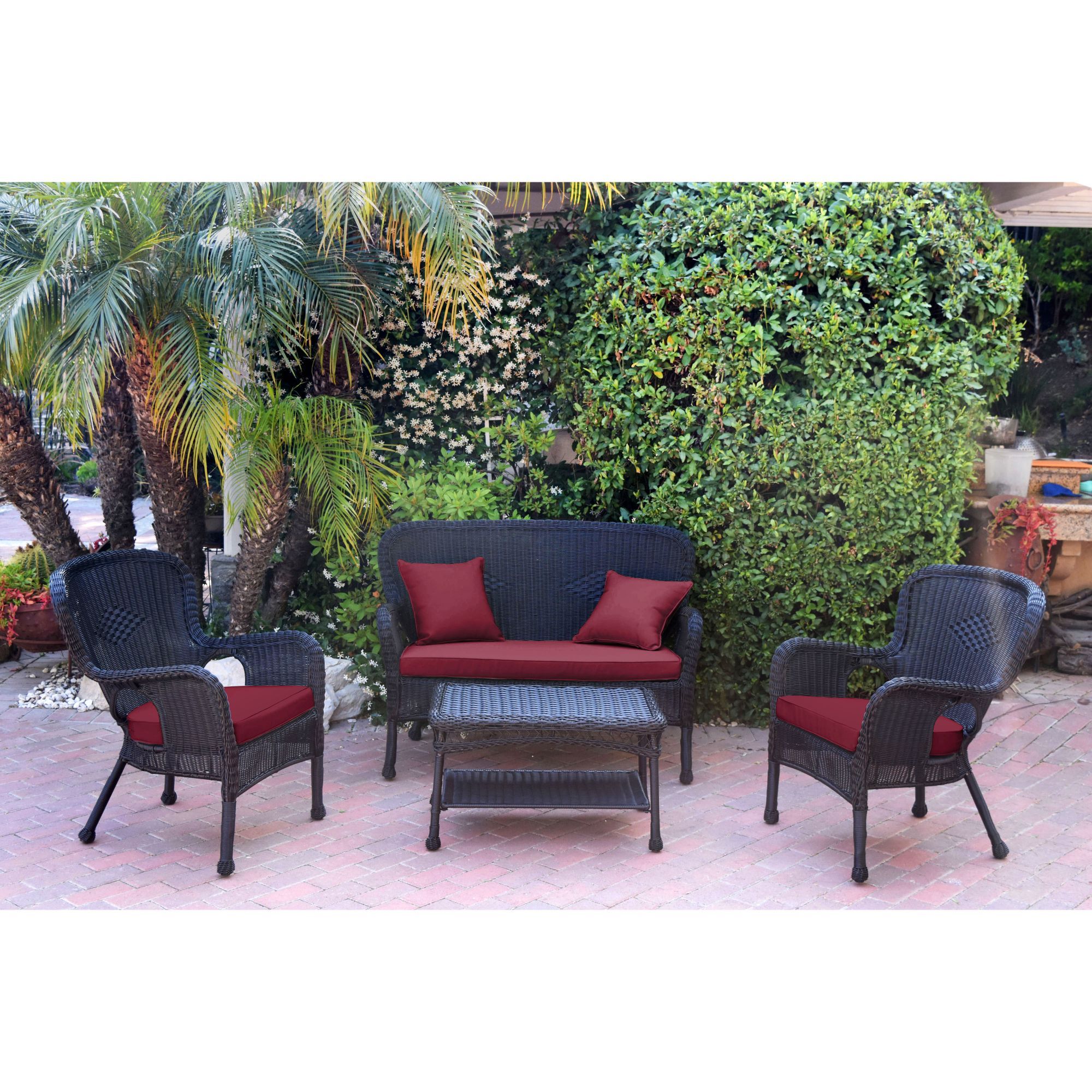 4 Piece Black Solid Wicker Outdoor Furniture Patio Conversation Set For Patio Conversation Sets And Cushions (View 7 of 15)