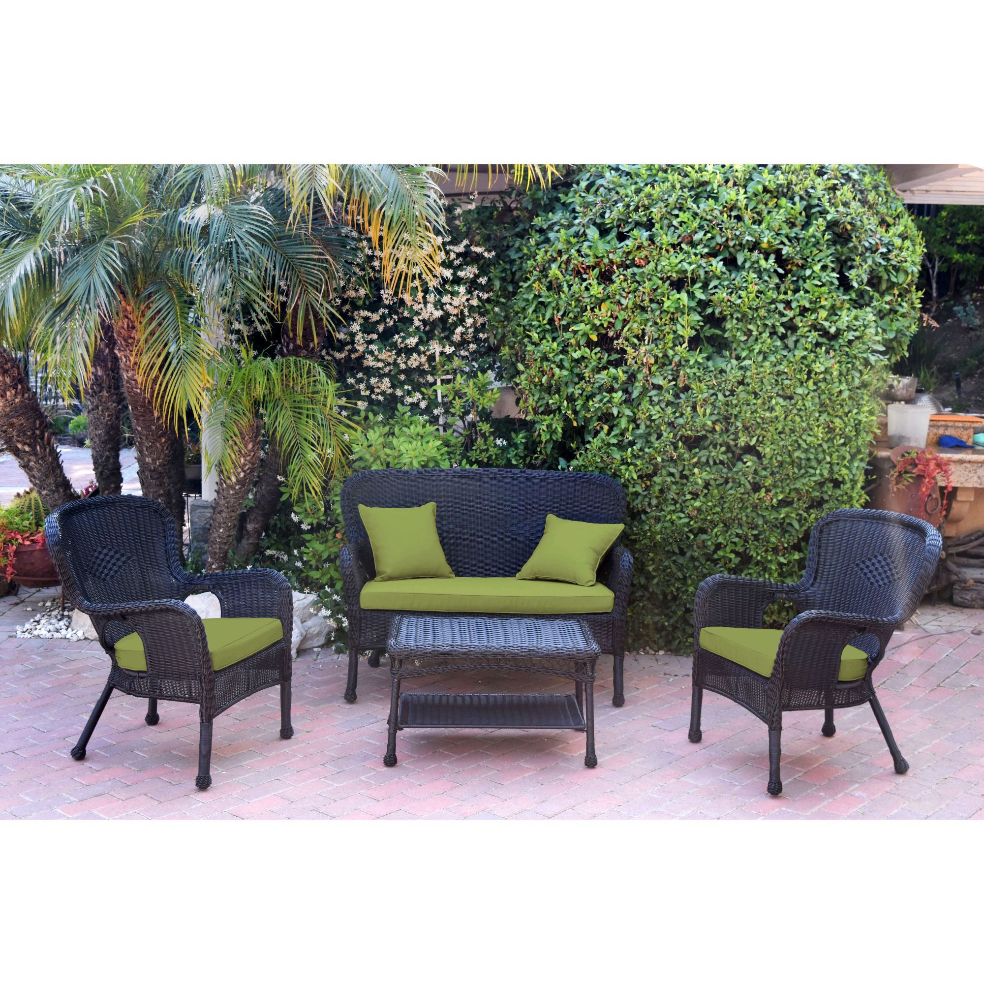 4 Piece Black Solid Wicker Outdoor Furniture Patio Conversation Set With Black Cushion Patio Conversation Sets (View 10 of 15)