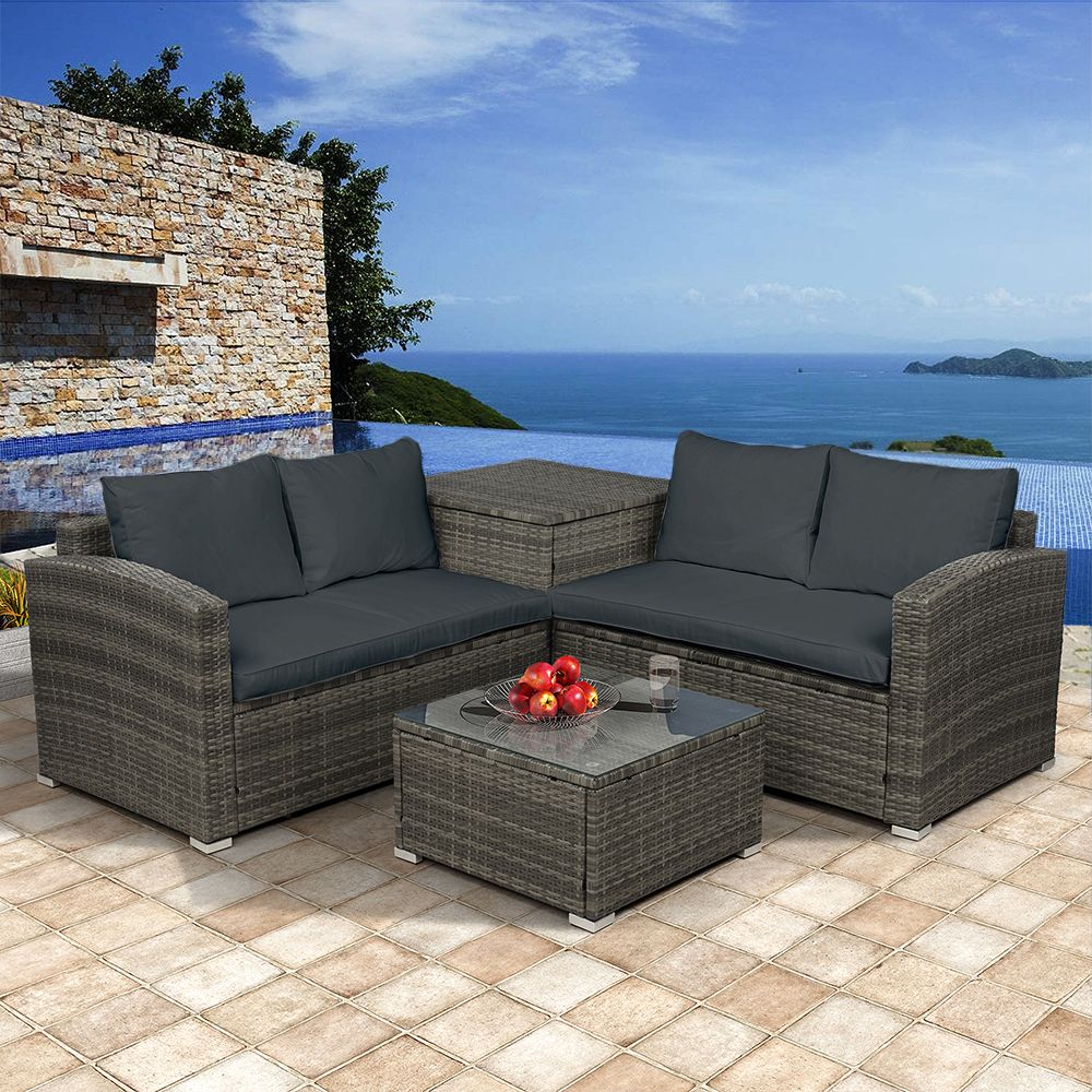 4 Piece Outdoor Furniture Wicker Patio Garden Dining Sets, Patio With Regard To 4 Piece Gray Outdoor Patio Seating Sets (View 2 of 15)