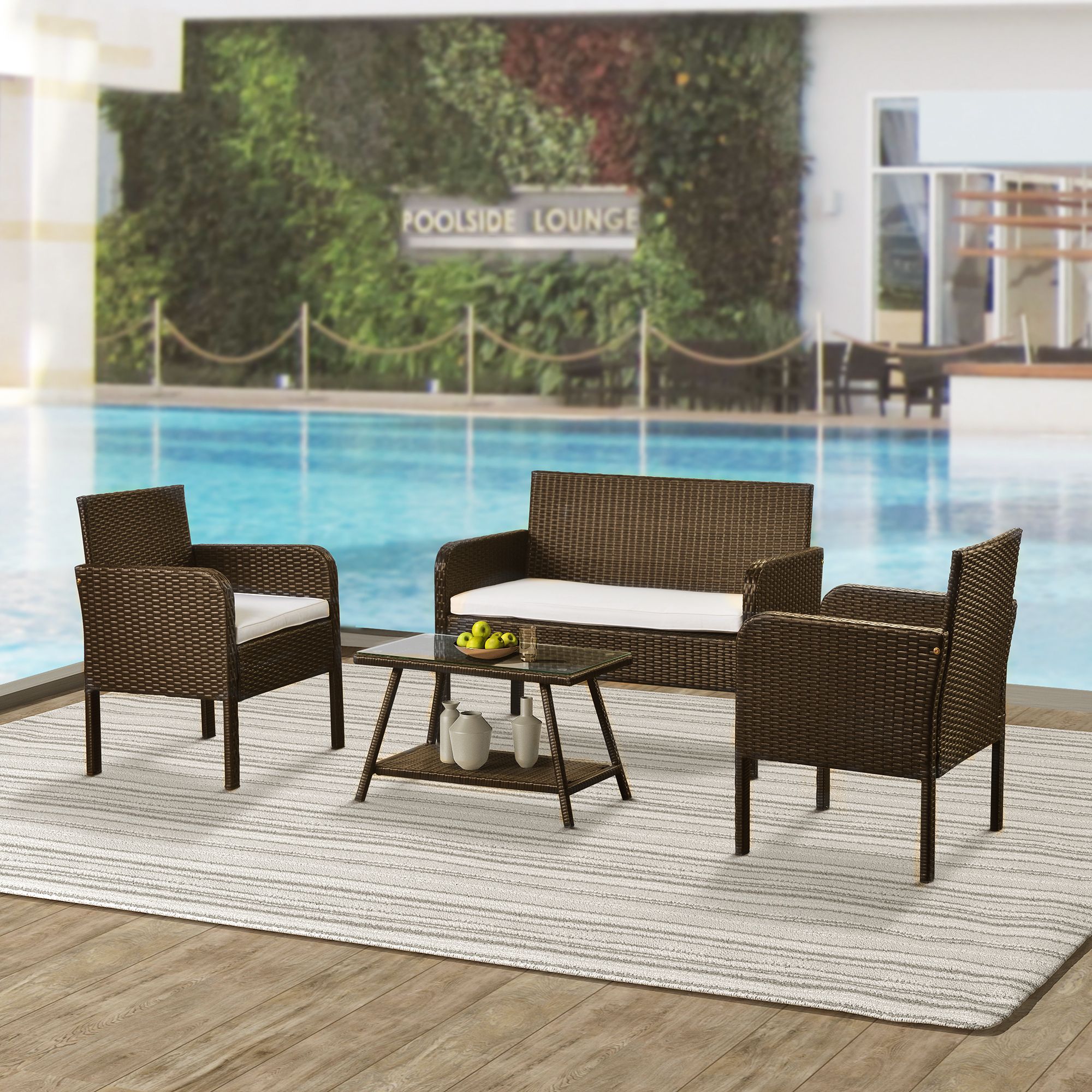 4 Piece Outdoor Patio Furniture Set, Pe Rattan Wicker Sofa Set, Outdoor Pertaining To 4 Piece Wicker Outdoor Seating Sets (View 13 of 15)