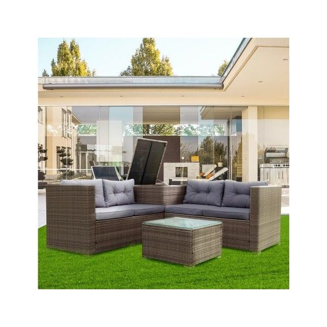 4 Piece Patio Sectional Wicker Rattan Outdoor Furniture Sofa Set With With Regard To 4 Piece Gray Outdoor Patio Seating Sets (View 7 of 15)