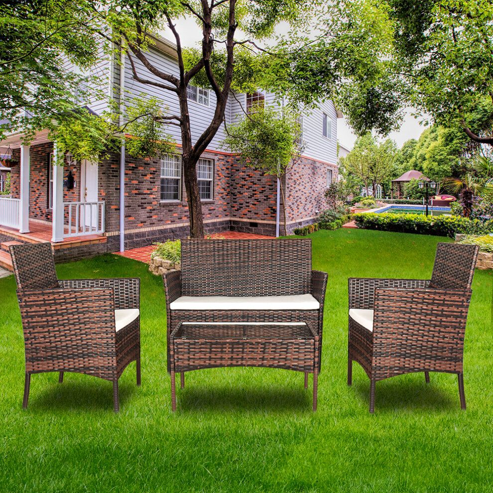 4 Piece Rattan Outdoor Furniture Set | Garden Patio Set On Onbuy For 4 Piece Outdoor Wicker Seating Sets (View 14 of 15)
