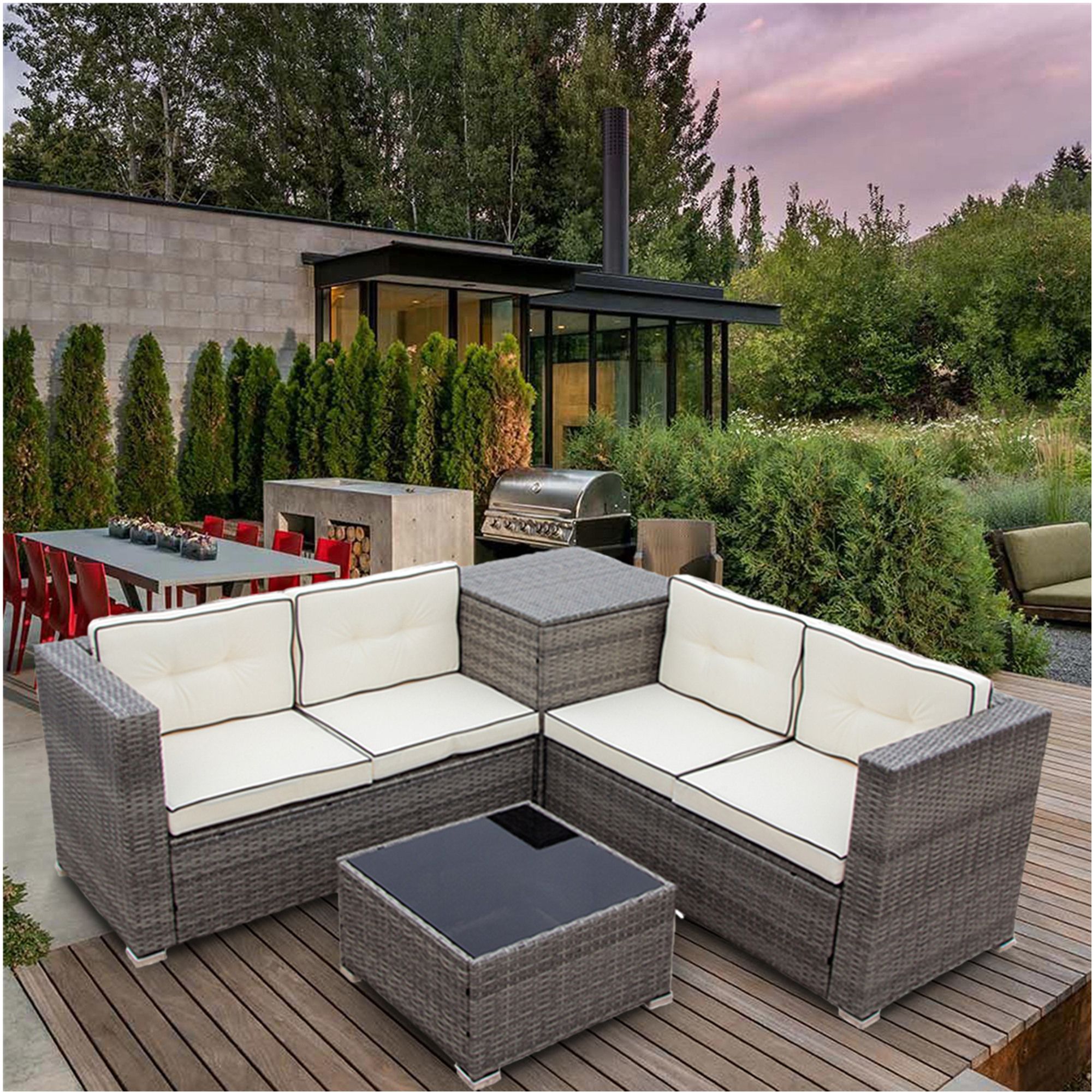 4 Piece Rattan Patio Furniture Sets Clearance, Wicker Bistro Patio Set In 4 Piece Outdoor Seating Patio Sets (View 8 of 15)
