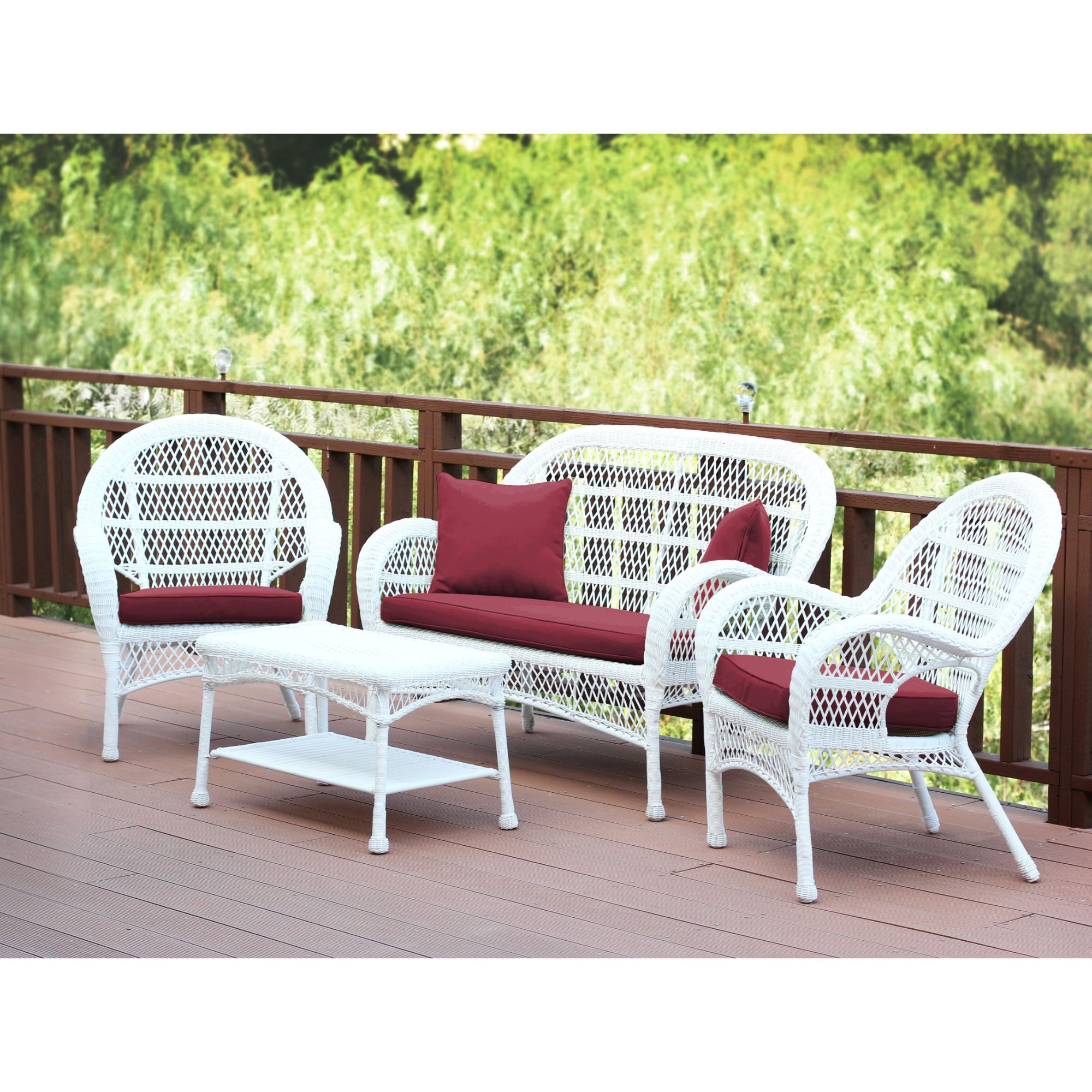 4 Piece White Wicker Outdoor Furniture Patio Conversation Set – Red Inside 4 Piece Outdoor Sectional Patio Sets (View 14 of 15)