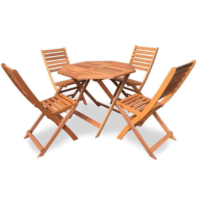 5 Pcs Brown Wooden Dining Set Traditional Octagonal Garden Table Intended For Octagonal Outdoor Dining Sets (View 7 of 15)