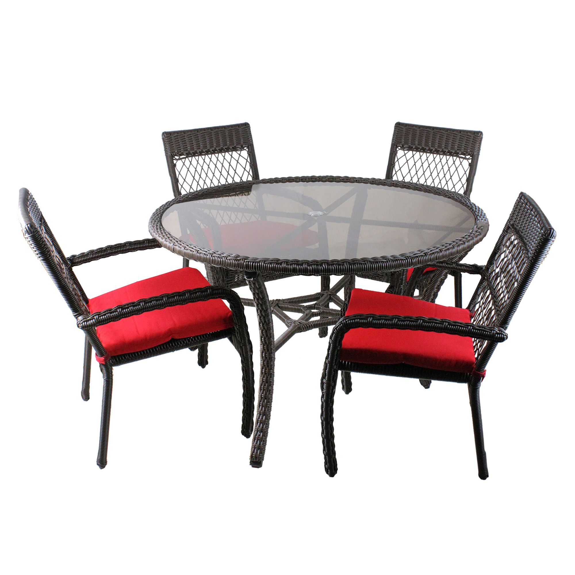 5 Piece Brown And Red Weaved Wicker Outdoor Chair And Dining Table Set Intended For Red 5 Piece Outdoor Dining Sets (View 13 of 15)