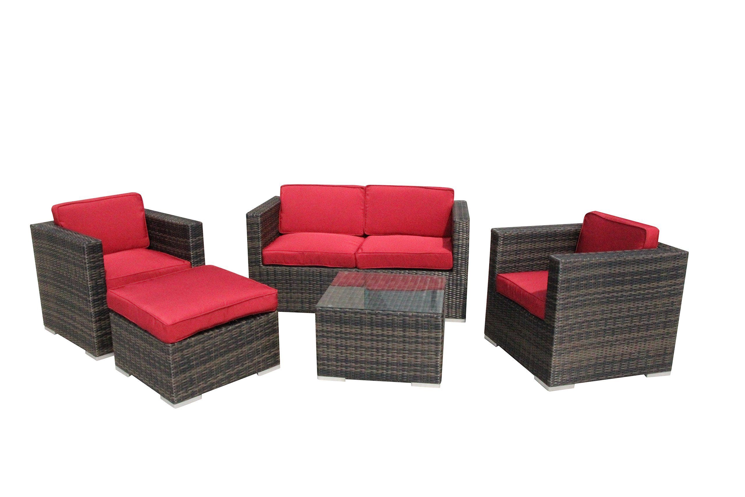 5 Piece Conversation Set Patio Sofa Set Red — Read More At The Image Inside Red Loveseat Outdoor Conversation Sets (View 2 of 15)
