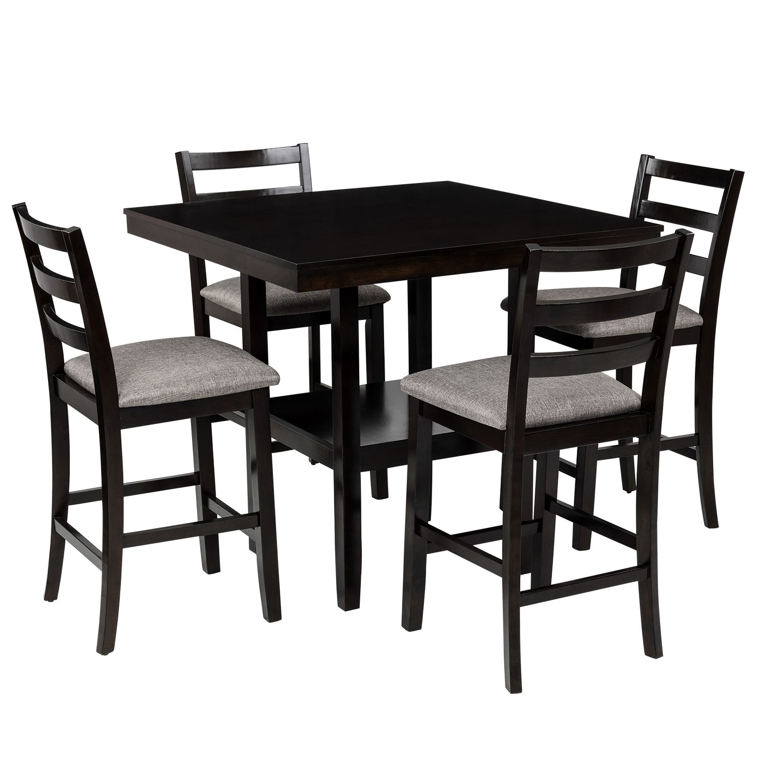 5 Piece Counter Height Wooden Dining Set With Bar Table And 4 Chairs Within 5 Piece Cafe Dining Sets (View 7 of 15)