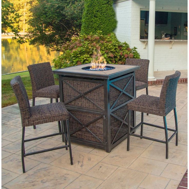 5 Piece Fire Pit Bar Height Patio Set – Franklin | Bar Height Patio Set With Regard To 5 Piece Outdoor Bar Tables (View 9 of 15)
