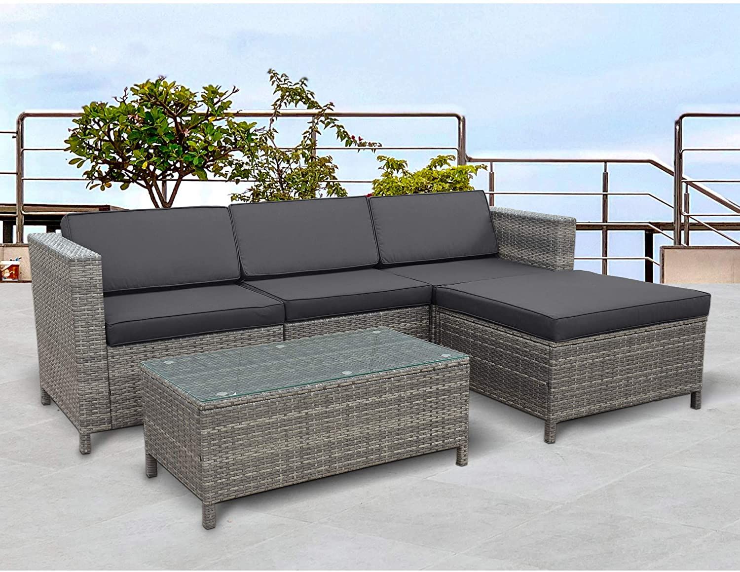 5 Piece Outdoor Patio Furniture Set, All Weather Wicker Rattan Regarding Outdoor Wicker Sectional Sofa Sets (View 2 of 15)