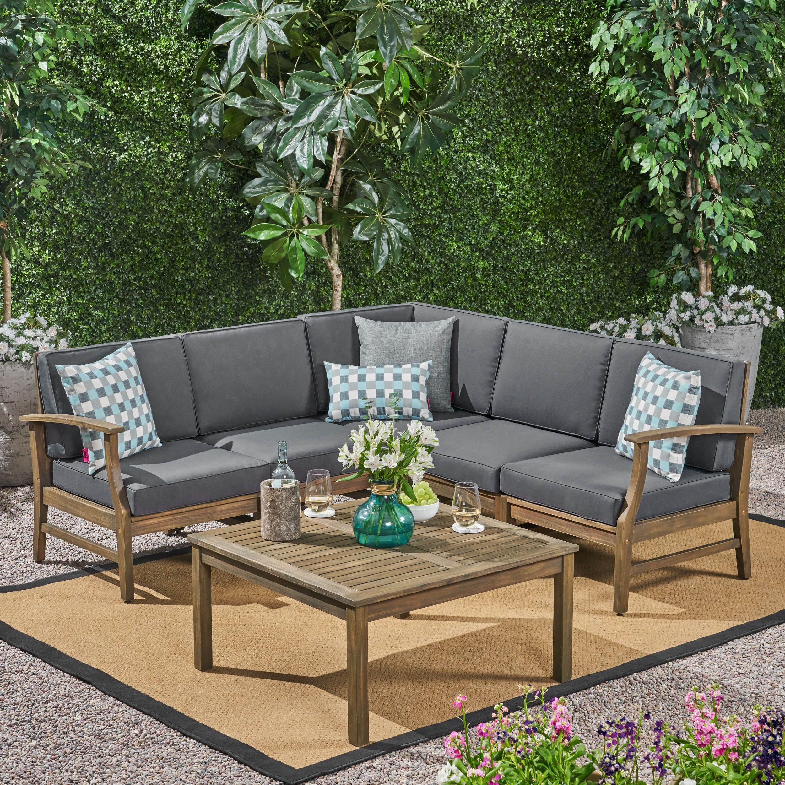 6 Piece Charcoal Gray Hand Crafted Outdoor Patio Sectional Sofa And With Regard To Gray Outdoor Table And Loveseat Sets (View 5 of 15)